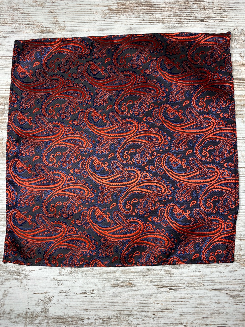 Navy Red Paisley Pocket Square Mens Silk Blend Handkerchief Bold Pattern